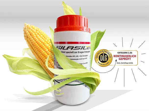 Produktverpackung Dose SILASIL.ENERGY mit Maiskolben und Qualitätssiegel Produktverpackung Dose SILASIL.ENERGY mit Maiskolben und Qualitätssiegel